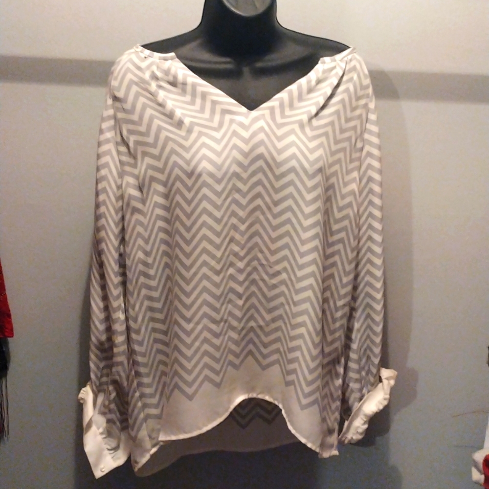 Agnella Zigzag-Print Silk Long-Sleeve Blouse